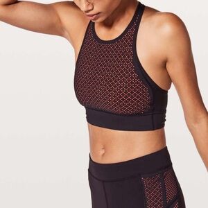 Lululemon Athletica Sports Bra Get your Peek On Deep Phantom + Red Orange 8